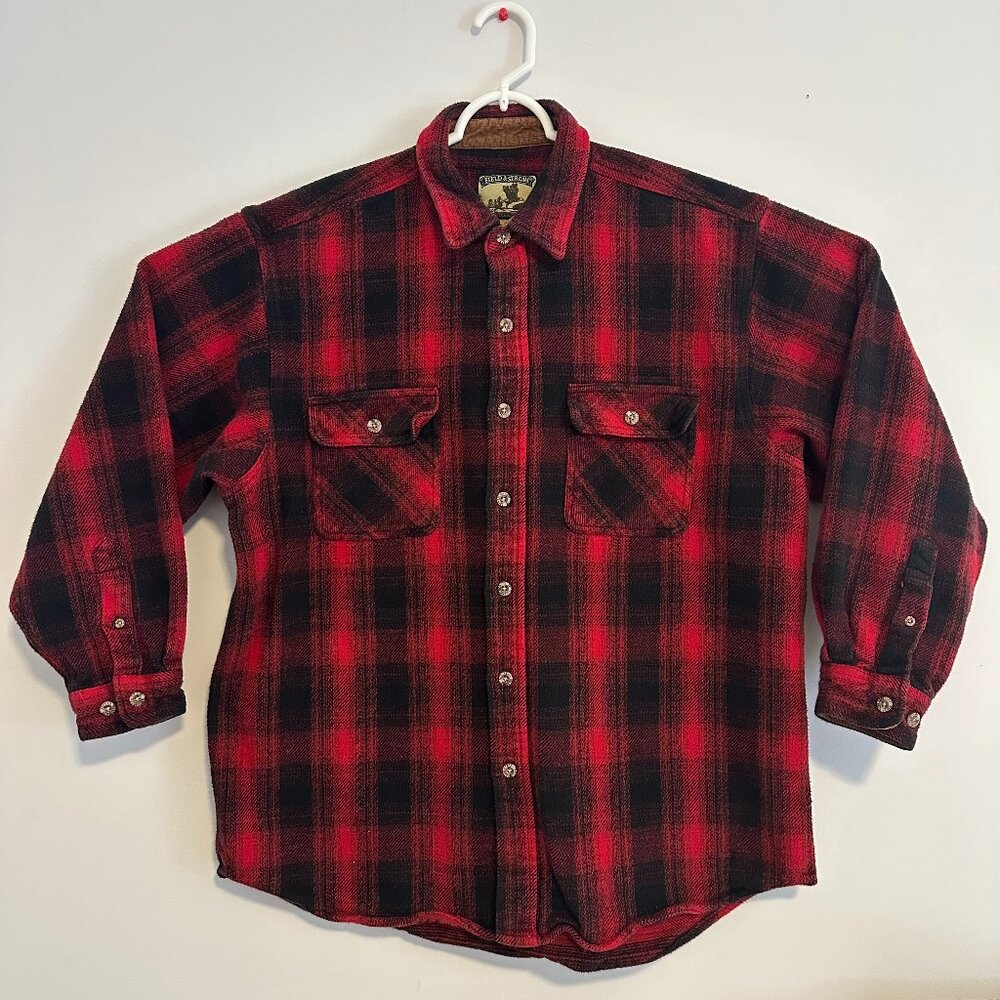 Field & Stream Casual Button Down Mens XL Red Plaid Rugged Flannel Shacket
